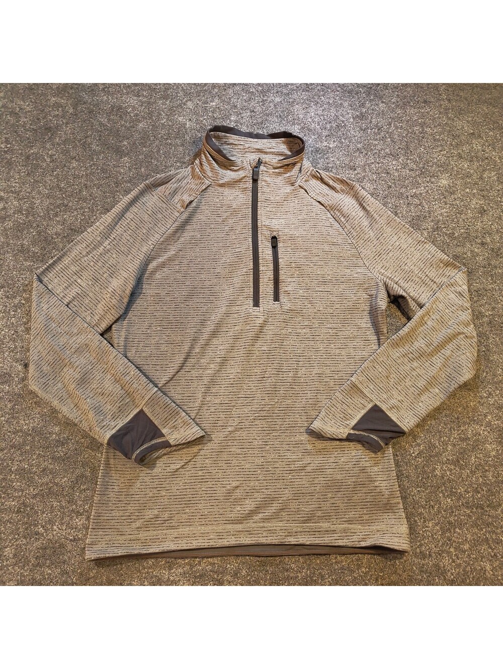 Lululemon Women's Medium Gray Striped Half Zip Pullover Athletic Long Sleeve